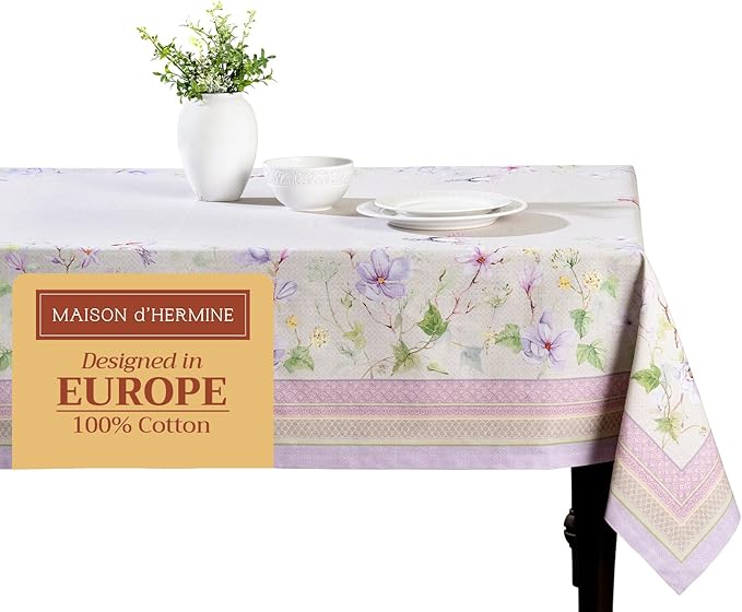 Maison d' Hermine Table Cloth Rectangle Table 100% Cotton 70 x 108 Inches Tablecloth Reusable Decorative for Dining Room, Farmhouse, Home, Party, Festive & Wedding Spring Summer - Magnolia Mornings