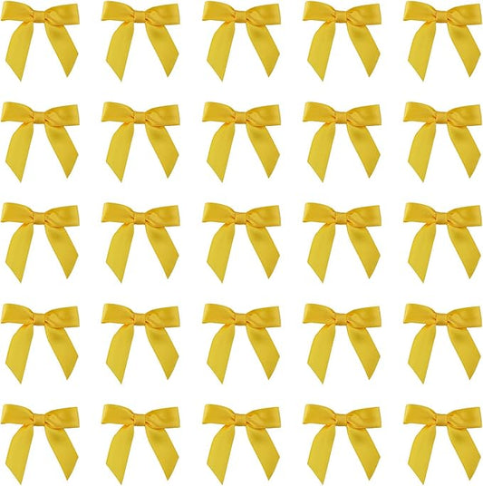 7Rainbows 50pcs Boutique 1.5" Yellow Gold Satin Ribbon Mini Bows for Craft Sewing Scrapbooking Wedding and Gift Wrapping