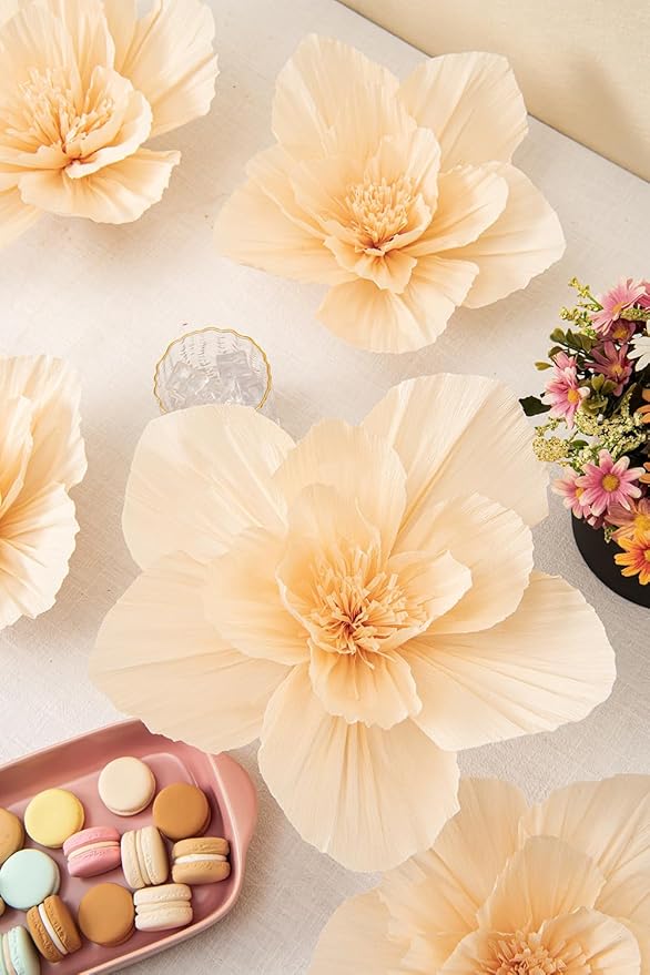 5 Pcs 12" 3D Paper Flower Decoration for Party, Wedding Decoration, Background Wall, Nursery Room Decoration, Bridal Shower, Baby Shower(Cream, Set/5)