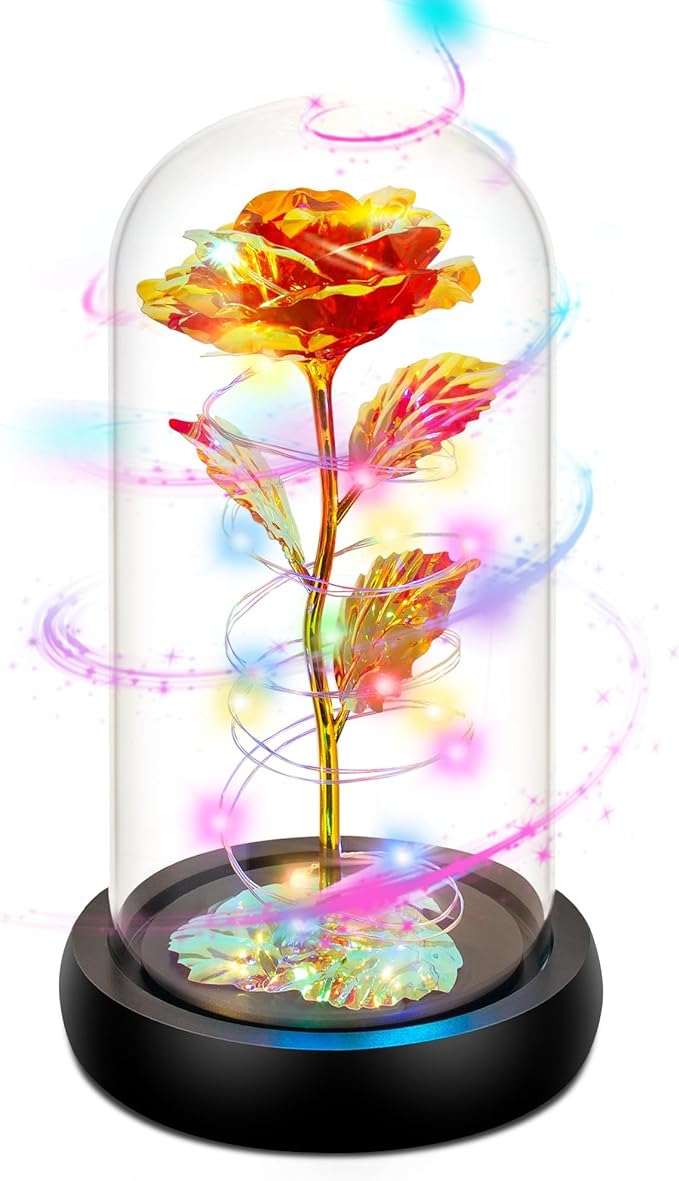 Childom Christmas Rose Gifts for Women,Birthday Gifts for Women Mom Christmas,Flowers for Delivery Prime,Rotating Red Light Up Rose in A Glass Dome,Anniversary Rose Gift for Her Valentines Day