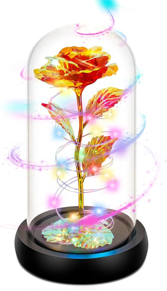 Childom Christmas Rose Gifts for Women,Birthday Gifts for Women Mom Christmas,Flowers for Delivery Prime,Rotating Red Light Up Rose in A Glass Dome,Anniversary Rose Gift for Her Valentines Day