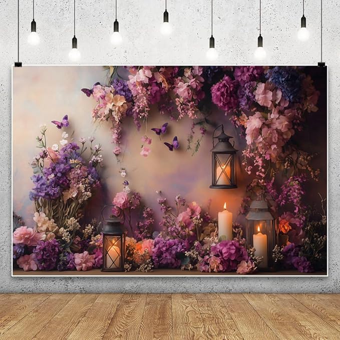 YongFoto Elegant Flower Wall Backdrop 10x7ft Floral Butterfly Candle Photography Background Baby Bridal Shower Wedding Girl Birthday Party Banner Room Decor Portrait Photoshoot Wallpaper Photo Booth