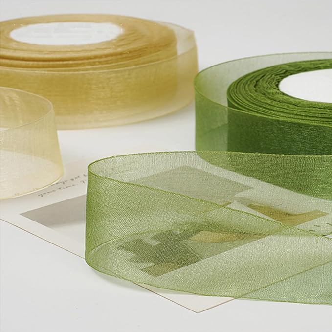 Gold Ribbon for Gift Wrapping, 1 inch 50Yard Sheer Organza Ribbon for Flower Bouquet, Golden Gifts Wrap Chiffon Ribbons for Fathers Day, Crafts, Christmas, Wedding, Birthday Party Decoration