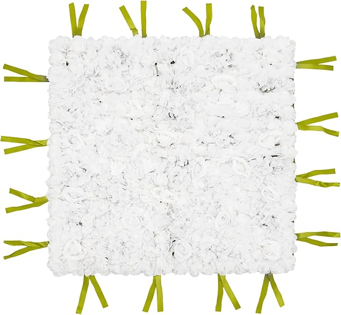 CNCEST Artificial Flower Wall Panels, Flower Wall Mat Silk Rose Flower Panels, Artificial Flower Wall Background (Green+White)