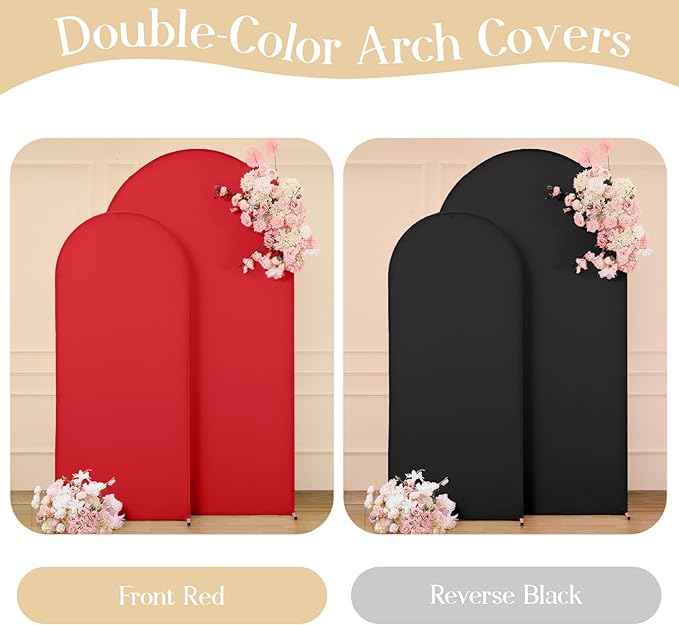 Black Red Arch Backdrop Cover Set of 2 Spandex Arch Covers 7.2 and 6ft Wedding Arch Stand Cover Bridal Baby Shower Photo Stretchy Backdrop Arch Cover Birthday Party Arch Covers