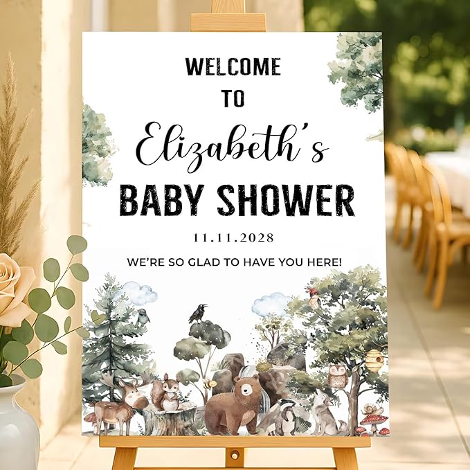 Personalized Baby Shower Welcome Sign For Outdoor, Forest Animal Baby Shower Decorations, Boy Or Girl Yard Welcome Sign Template, Gender Reveal Sign For Baby's