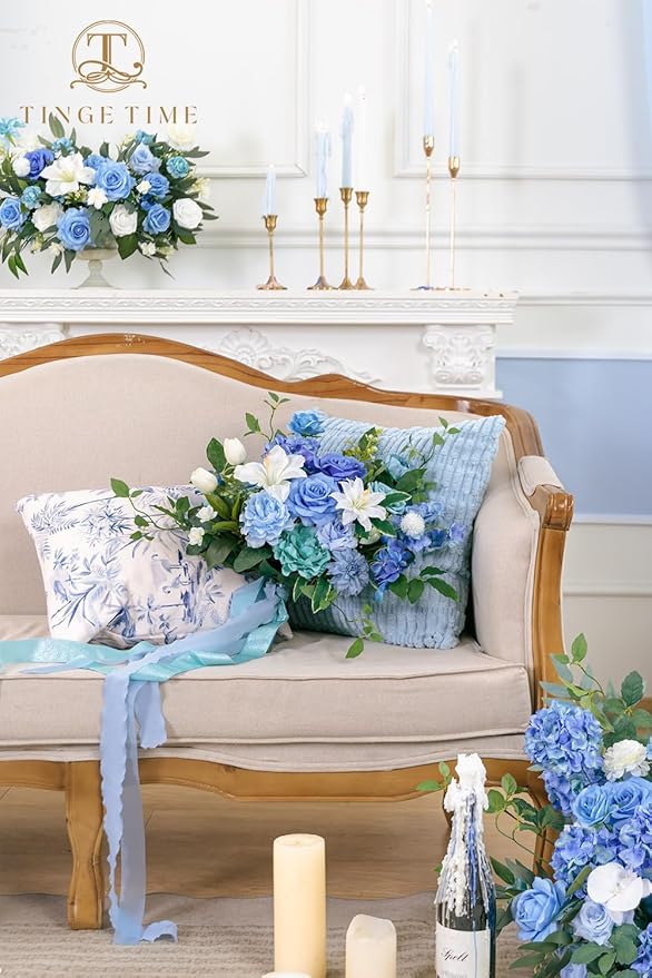 TINGE TIME 13 Inch Wedding Bouquets for Bride,Bridal Bouquet for Bride, Artificial Silk Flowers for Wedding Ceremony and Anniversary (Provence Blue)
