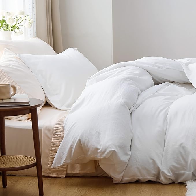 Bedsure White California King Duvet Cover - Prewashed Cotton-Like Extra Soft Bedding Set, Includes 1 Cal King Duvet Cover 104x98 Inches with Zipper Closure & 2 Pillow Shams, Comforter Not Included