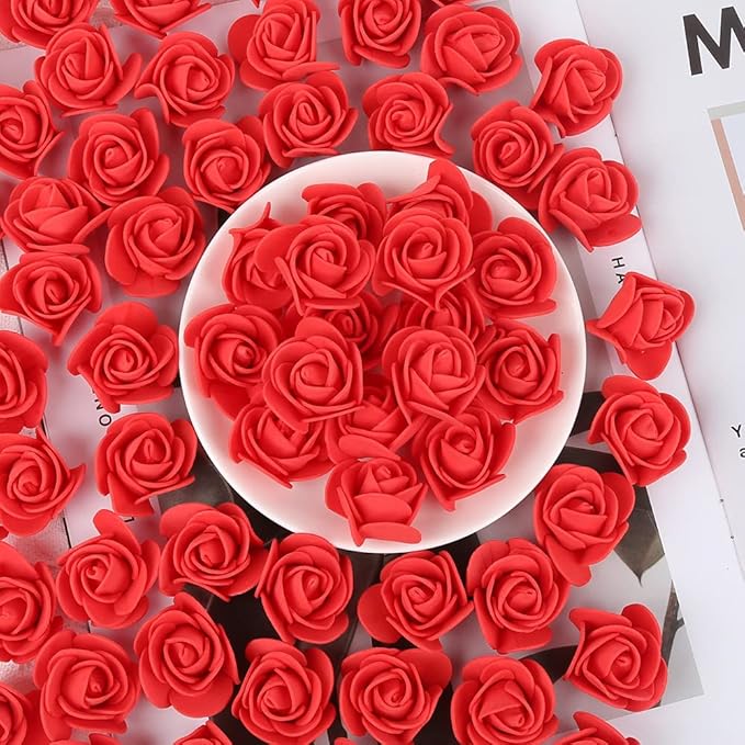 500pcs Mini Foam Rose Heads, Red Foam Flower Bulk Fake Rose Flower Head for DIY Crafts Wedding Bouquets Baby Shower Centerpieces Floral Arrangements Party Tables Home Decorations(Red)