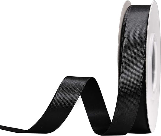 YAMA Black Double Face Satin Ribbon 5/8" 25 Yards Black Ribbon for Gift Package Wrapping,Floral Design,Hair Bow Clip Making,Crafting,Sewing,Wedding Decor