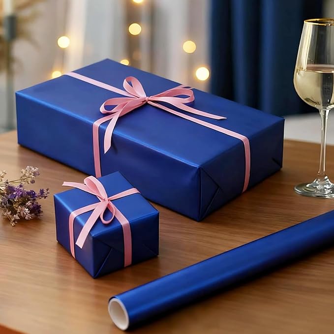 Blue Wrapping Paper, 30inch x 33ft Matte Metallic Blue Solid Color Gift Wrapping Paper Roll Perfect for Father's Day, Birthday Gifts, Christmas, Baby Shower, Wedding, Valentine's Day, DIY Invitations