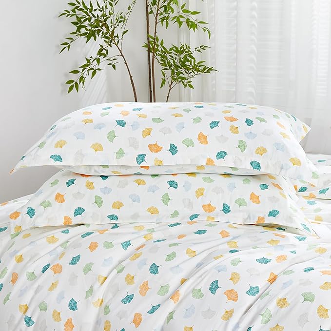 SAPHREAS Autumn Colorful Ginkgo Leaves Duvet Cover Set Soft Microfiber Bedding Set with Zipper Closure 8 Ties Full Size White Comforter Set 3pcs 1 Duvet Cover 2 Pillow Shams