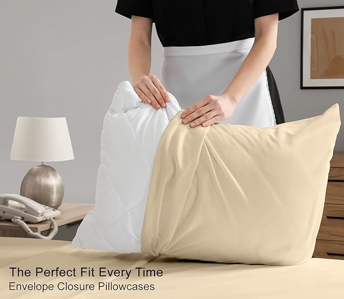 RUVANTI 100% Cotton King Size Sheets Set, 4 Pieces, Soft & Breathable Percale Weave Bedding, Deep Pocket 16", Hotel Standard, Crisp Cool Feel, Durable, Perfect Dyed Bed Sheet, Beige