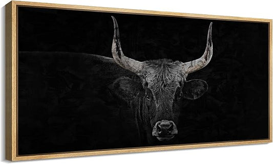 SIGNFORD Extra Large Framed Canvas Print Wall Art Monochrome Bull Illustrations Modern Art Relax/Calm Warm for Living Room, Bedroom, Office - 60"x30"