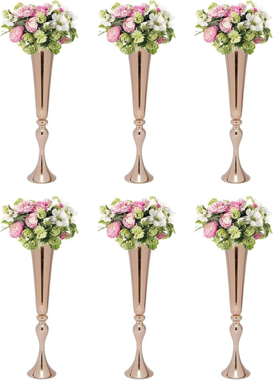 6 Pcs 22" Height Versatile Metal Wedding Centerpieces Vase, Metal Trumpet Vase, Road Lead for Wedding Party Dinner Centerpiece for Anniversary Ceremony Party Birthday Event Decor