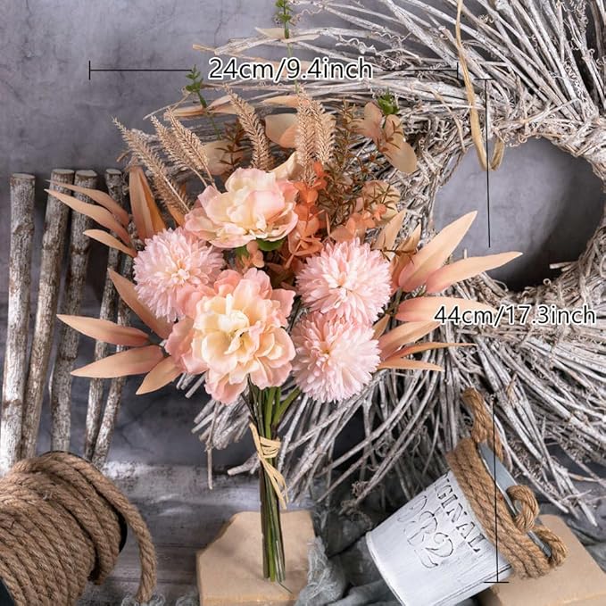 KIRIFLY Artificial Fake Flowers Plants Silk Flower Arrangements Wedding Bouquets Decorations Plastic Floral Table Centerpieces for Home Kitchen Garden Party Décor (Light Pink)