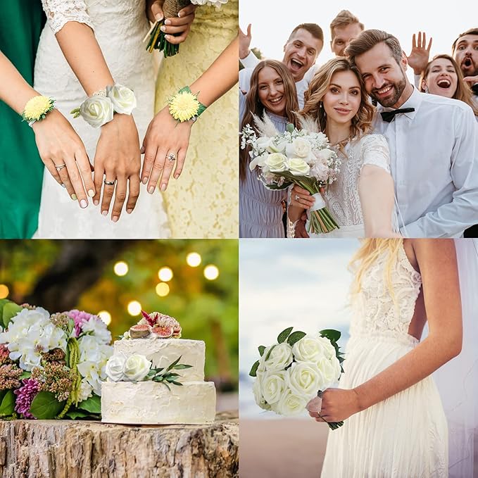 JOYLEX Artificial Flowers Realistic Roses, 25pcs Real Looking Fake Roses with Stem for DIY Wedding Bouquets Centerpieces Bridal Shower Party Home Romantic Decorations (25pcs, Milk White)
