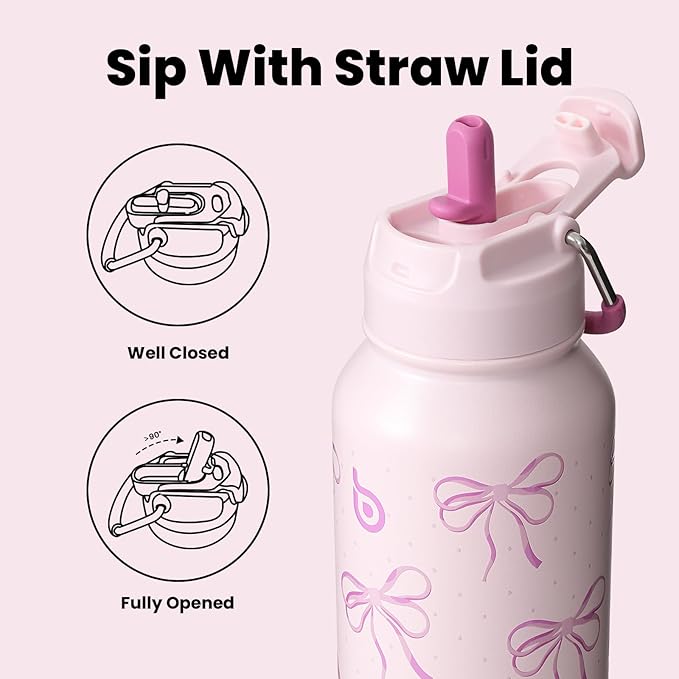 BOTTLE BOTTLE 32oz Insulated Water Bottle Stainless Steel Sport Water Bottle with Straw Dual-use Lid Design for Gym with Pill Box