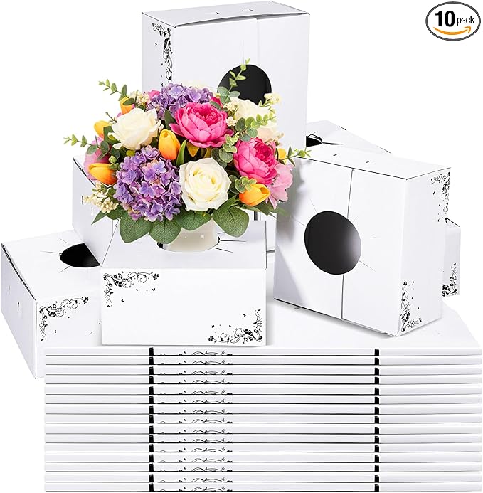 10 Pcs Cardboard Delivery Boxes 8'' x 8'' x 4'' Flower Delivery Box Vase Cases Cardboard for Bouquet Arrangements Florist Package
