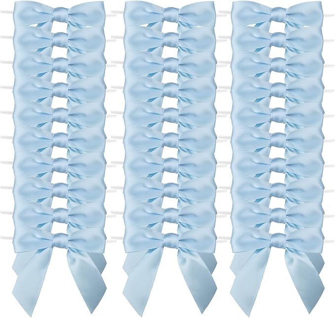 7Rainbows 30pcs Boutique 2.5" Light Blue Satin Ribbon Twist Tie Bows for Tying Up Packages Gift Wrapping