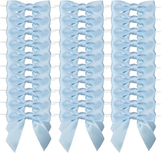 7Rainbows 30pcs Boutique 2.5" Light Blue Satin Ribbon Twist Tie Bows for Tying Up Packages Gift Wrapping