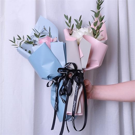 BBJ WRAPS Double Color Flower Wrapping Paper Waterproof Florist Bouquet Packaging Wraps 20 Sheets 23.6x23.6 Inch (Pink)