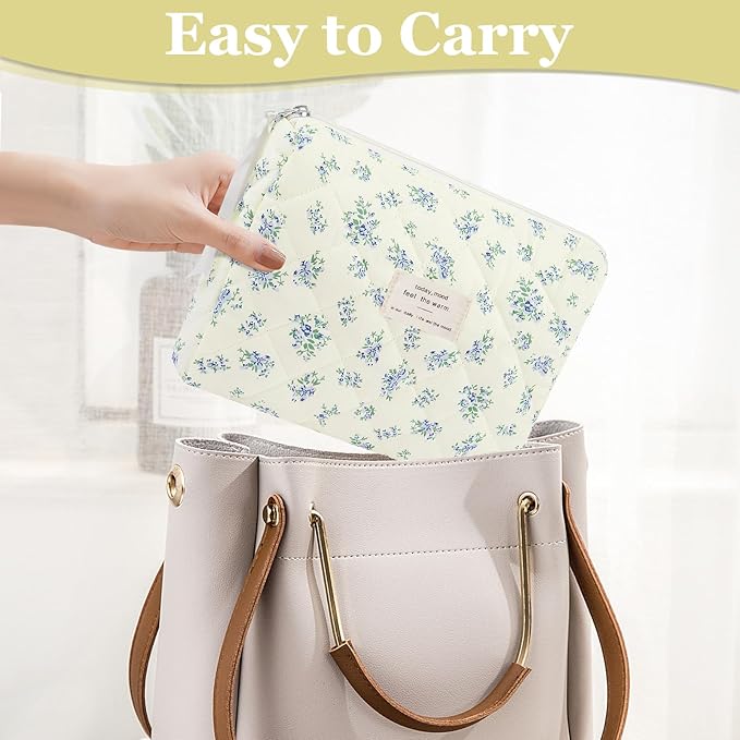 Floral Makeup Bag, Small Cosmetic Bag for Women Girls, Cute Cotton Makeup Bag, Quilted Makeup Bags, Flower Travel Toiletry Organizer Bag(LSHH)