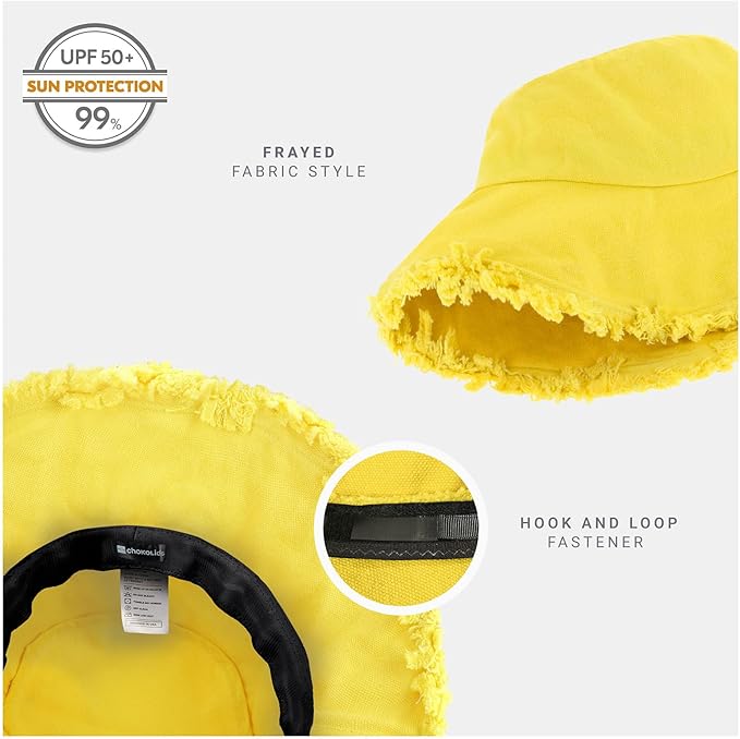 CHOK.LIDS Frayed Bucket Hats for Women Men Unisex Trendy Washed Cotton Floppy Wide Brim Boonie Outdoor Summer Beach Headwear