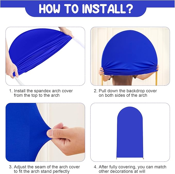 Royal Blue Arch Backdrop Covers - 7.2FT, 6FT Spandex Fitted Wedding Arch Stand Covers Round Top Chiara Stretchy Arch Backdrop Cover for Wedding Birthday Party Decoration