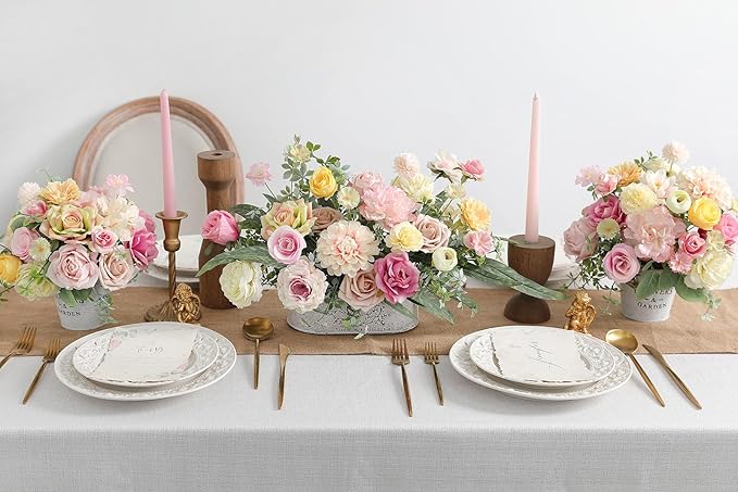 Light Pink Artificial Flowers Combo Set Fake Flower Leaf Box with Stemst for DIY Wedding Bridal Bouquet, Centerpieces, Home Decor, Floral Arrangement Decor