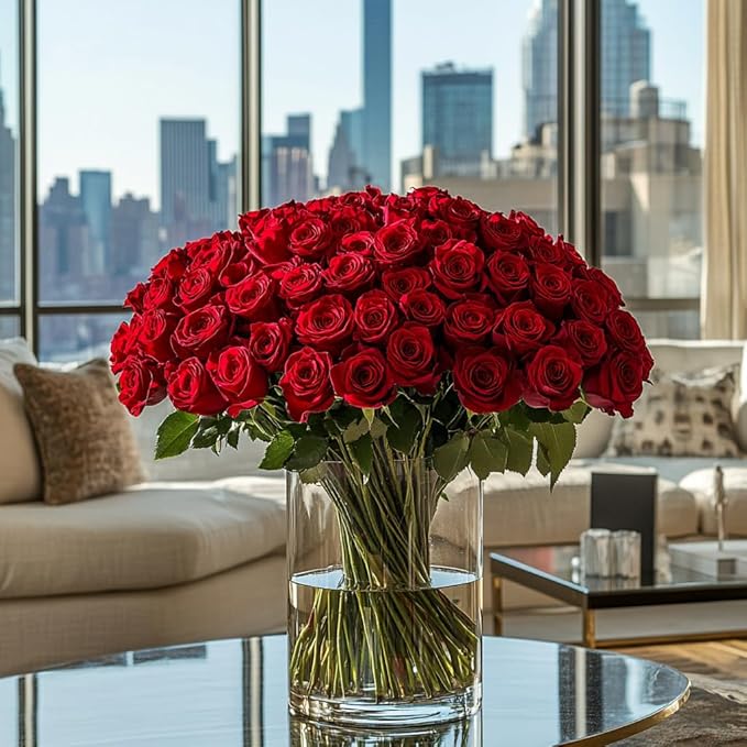 GlobalRose 100 Red Roses Bouquet - Responsibly Sourced Roses Fresh Flowers - Hand-Picked Flowers Fresh Bouquet for Mother's Day, Birthday & Special Occasions (4 Bunches of 25 Stems)