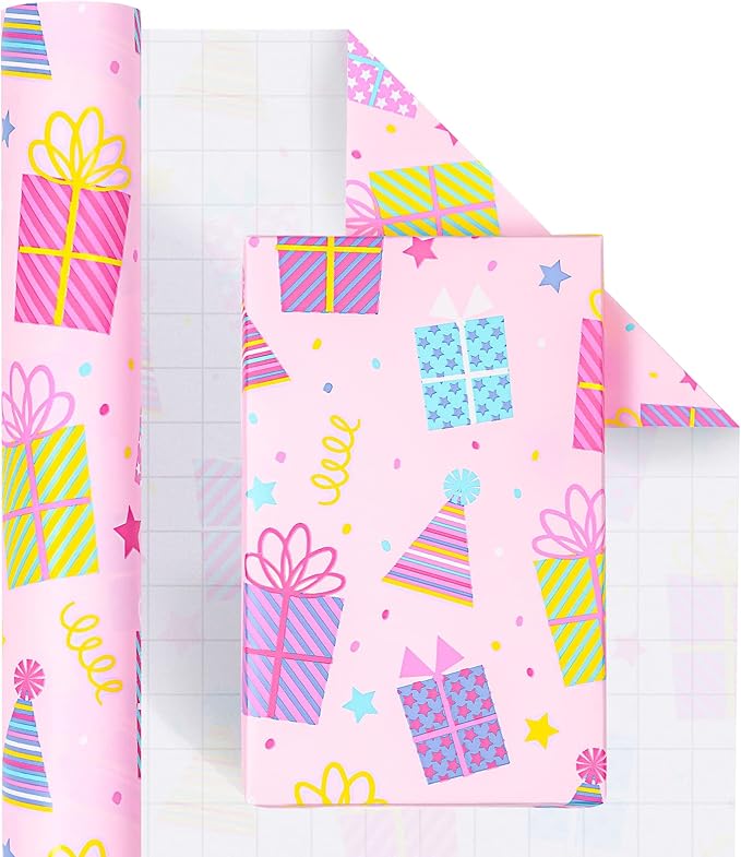 WRAPAHOLIC 30 Inch Girl Birthday Wrapping Paper - Pink Girl Wrapping Paper for Birthday, Holiday, Party, Baby Shower - 30 Inch x 33 Feet
