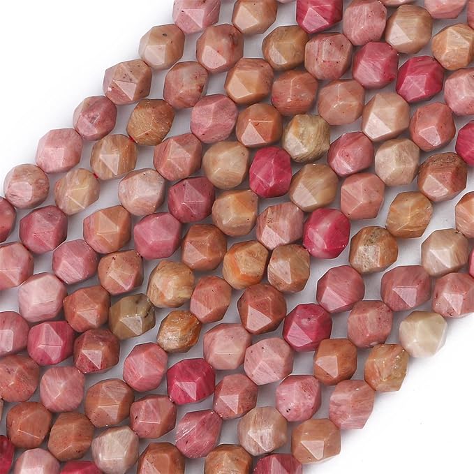 Faceted Natural Red Wood Marble Stone Round Beads 8mm 36cm/Strand for Jewelry Making