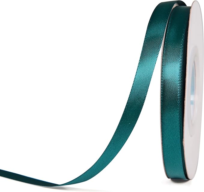 YAMA Teal Double Faced Satin Ribbon 3/8 Inch 25 Yards Teal Fabric Ribbon for Gift Wrapping Crafts Hair Bows Wedding Party Decoration
