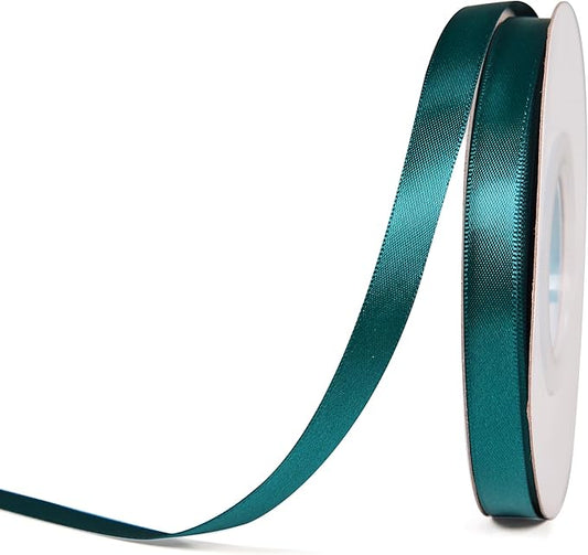 YAMA Teal Double Faced Satin Ribbon 3/8 Inch 25 Yards Teal Fabric Ribbon for Gift Wrapping Crafts Hair Bows Wedding Party Decoration