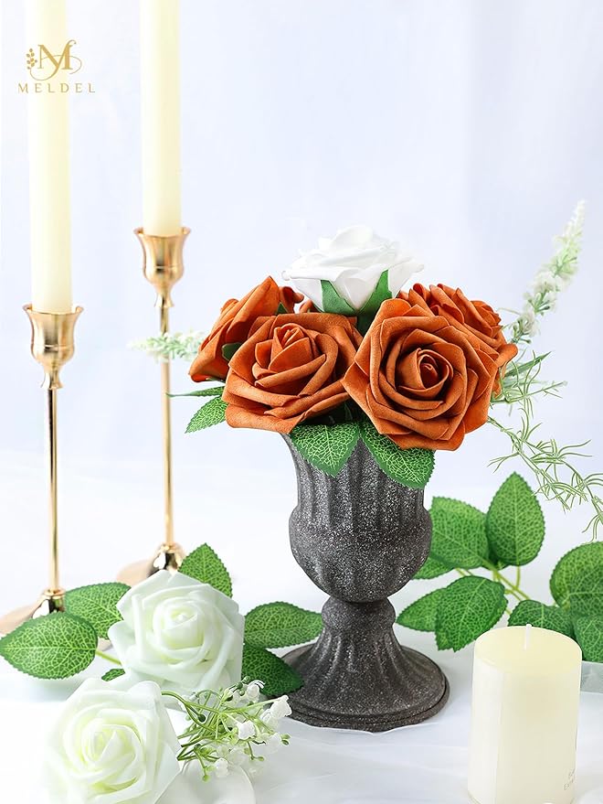 Meldel Artificial Flower 50pcs Real Looking White Rose Fake Foam Roses with Stems for DIY Wedding Bouquets Gifts Bulk Crafts Faux Floral Centerpieces Arrangements Party Home Tables Decorations