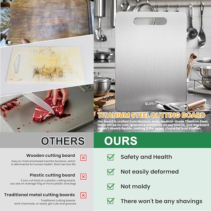 100% Titanium Cutting Board for Kitchen - Dishwasher Safe Chopping Boards with Handle, Reversible Charcuterie Board for Home Counter Outdoor Camping Housewarming Gifts for Women (13 x 9)
