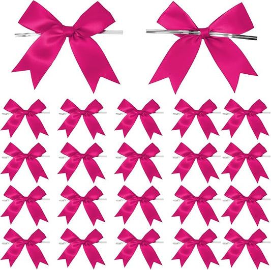 50 Counts Rose Red Twist Tie Bows 3.1" Pre-Tied Satin Ribbon Bow Decor Mini Twist Tie Bows for Gift Wrapping Treat Bags Cake Bridal Baby Shower Birthday Party Favors Wedding Decorations