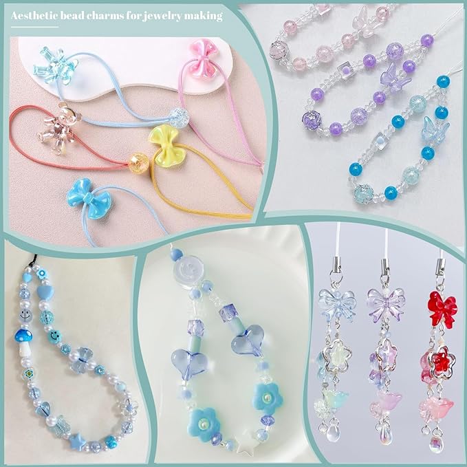 Assorted 210-270PCS Acrylic Beads for Bracelet Making, Flower Bow Candy Gummy Bear Kawaii Bracelet Charms,Cute Beads for Jewelry Making DIY Necklace Keychain Phone Charm Christmas Gift