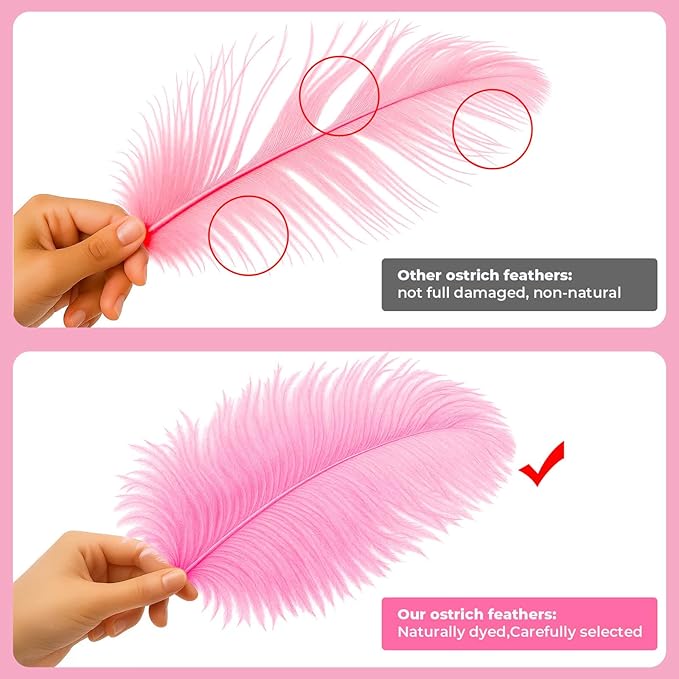 Piokio 10 pcs Pink Ostrich Feathers 14-16 inch(35-40 cm) Bulk for Wedding Party Centerpieces, Gatsby Decorations