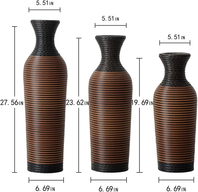 3 Pack Floor Vases Home Decor Large Tall, Modern Vintage PVC Vase for Living Room Floor Vase Set for Decorative Home 24-28 Inch 3pcs Black+Brown