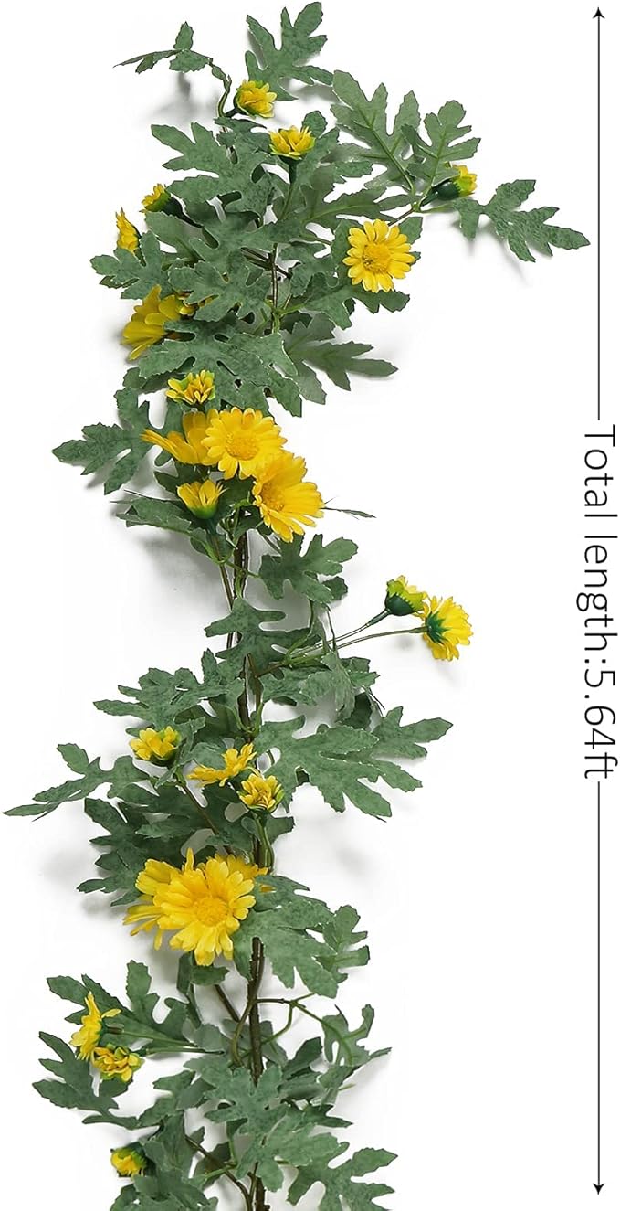 SOMYTING Artificial Daisy Garland Decorative Fake Flower Vine Hanging 5.6Ft Silk Flower Greenery for Home Garden Outdoor Ceremony Wedding Arch Floral Decor