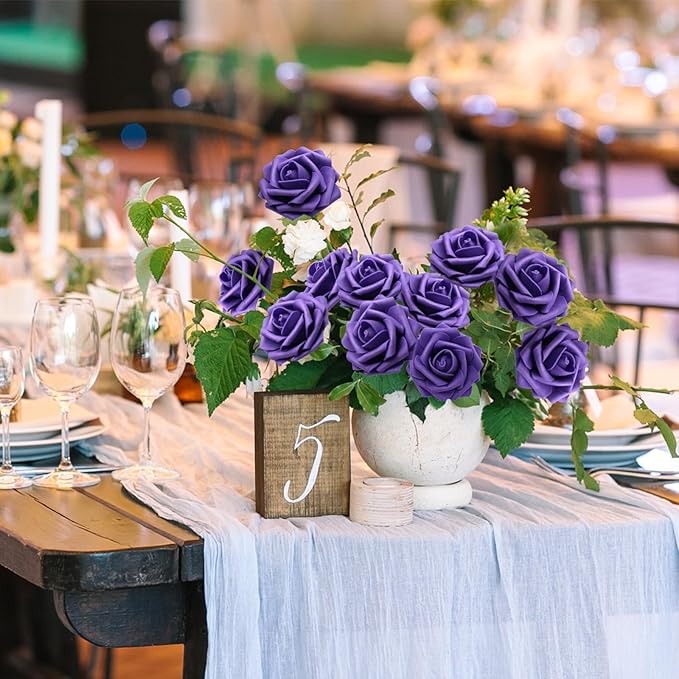 JOYLEX Artificial Flowers Realistic Roses, Real Looking Fake Roses with Stem for DIY Wedding Bouquets Centerpieces Bridal Shower Party Home Romantic Decorations (Dark Purple, Regular 3" - 200pcs)