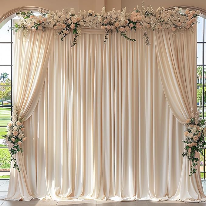 20x10ft Wrinkle Free Cream Backdrop Curtain for Parties Soft Fabric Drapes Wedding Curtain Backdrop for Birthday Party Decorations Background for Photography 5x10ft,4 Panels