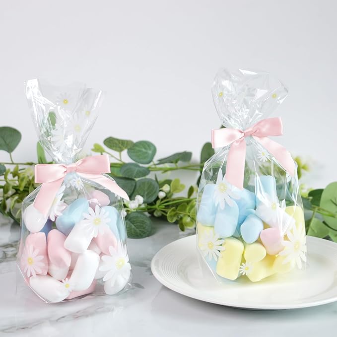 50 PCS Pink Twist Tie Bows 2.5" Satin Ribbon Bows Decor for Gift Wrapping Craft Treat Bags Cake Pop Basket, Wedding Baby Shower Birthday Party Favors