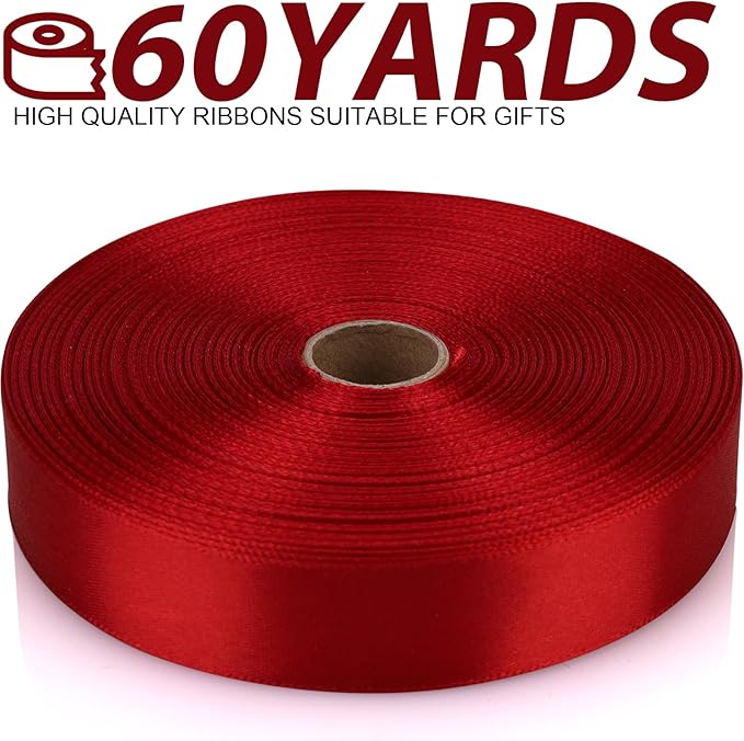 7/8 Inch 60 Yards Wine red Satin Craft Ribbon-Single Face Polyester Ribbon for Handmade Roses,Gift Wrapping,Timeless Flower,Bouquets,Wedding and Party Decoration
