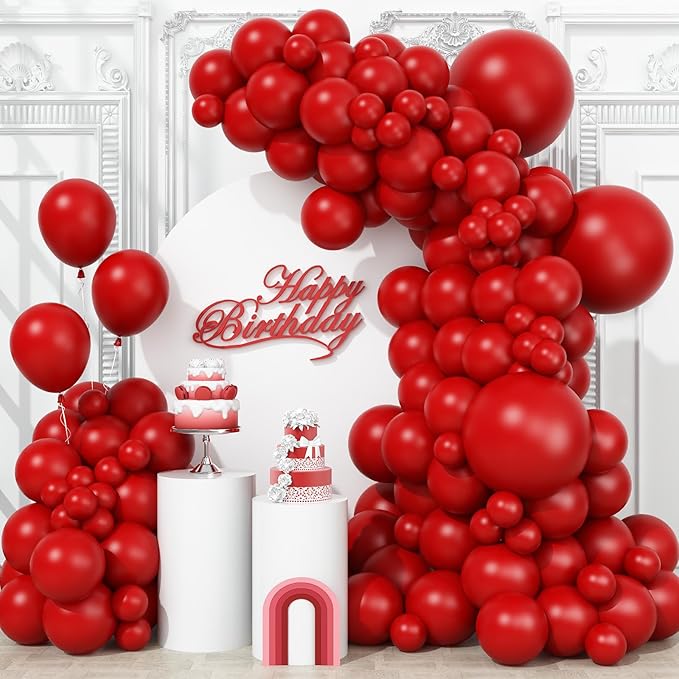 Togvu Red Balloons Different Sizes, 123 Packs Matte Red Balloons, Pack of 18 12 10 5 Inch Premium Red Balloons Garland Arch Kit for Valentine's Day Birthday Wedding Christmas Party Decorations