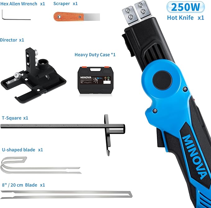250W AC Rotatable Electric Hot Knife Foam Cutter Styrofoam Cutting Tool Kit Air Cooled Hot Knife Cutter Foam Cutting Tool Kit with Heavy-Duty Case