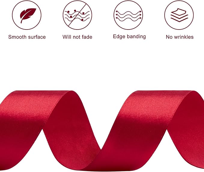 1-1/2 Inches 100 Yards Wine Red Satin Ribbon, Solid Fabric Ribbon Roll for Flower Bouquets, Gift Wrapping, Wedding, Handmade Crafts