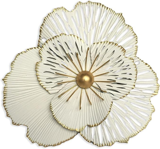 10" Metal Flower Wall Art Decor, Rustic Modern Floral Sculpture, Distressed Iron Wall Hanging Home Decoration Accent Artworks for Indoor Kitchen Bedroom Living Office Outdoor Garden Patio (36A-White)